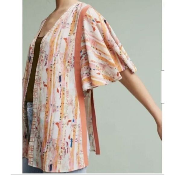 Anthropologie Floreat Kimono Top Jacket Boho Art Wear Abstract OSFM - Picture 3 of 16